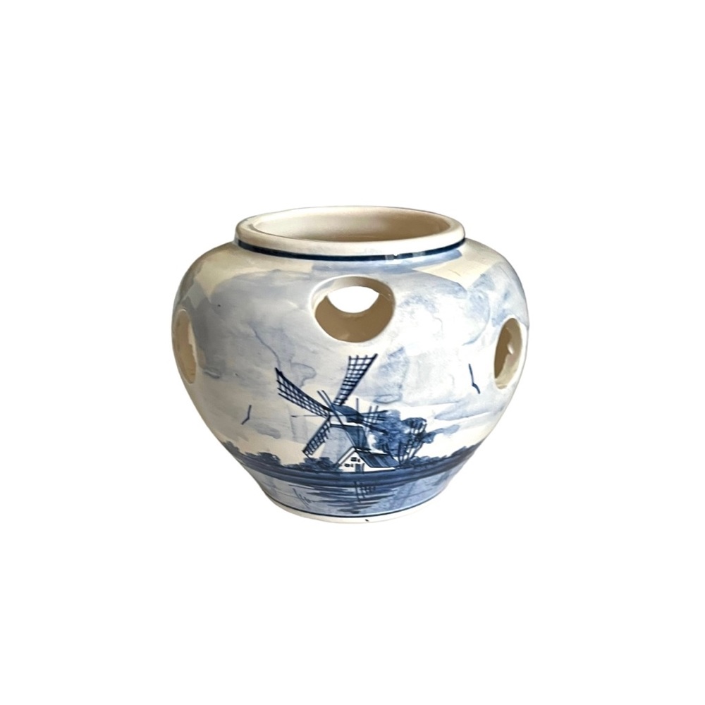 VTG Delft Windmill & Sailboat Ceramic Crocus Bulb Vase 1960s High Quality Signed